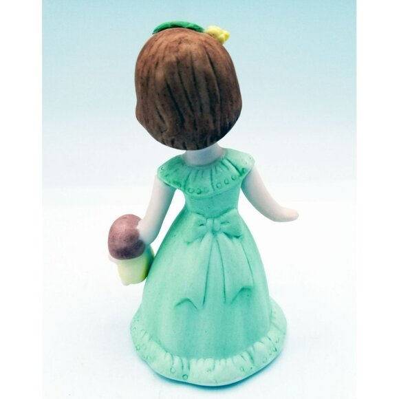 Enesco Birthday Girl Age 3 Brunette Green Dress Bisque Porcelain 1982 3.25" - Picture 8 of 15
